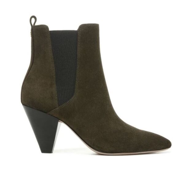 Veronic Beard Baxter Suede Cone heel Chelsea Booties Boots 7.5 NIB 498 Olive - Picture 1 of 9